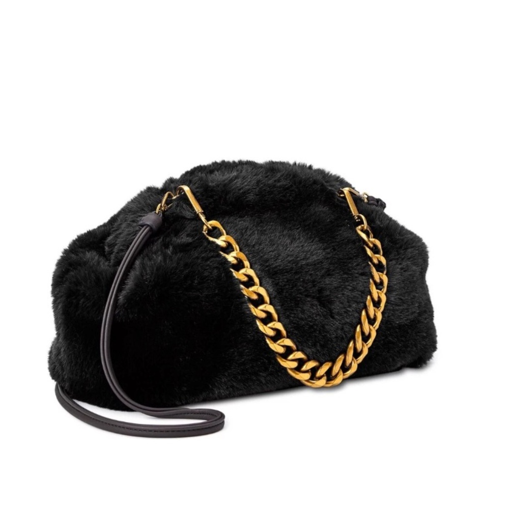 Scoop Women's Black Faux Fur Clutch with Chain Handle & Crossover Body Strap